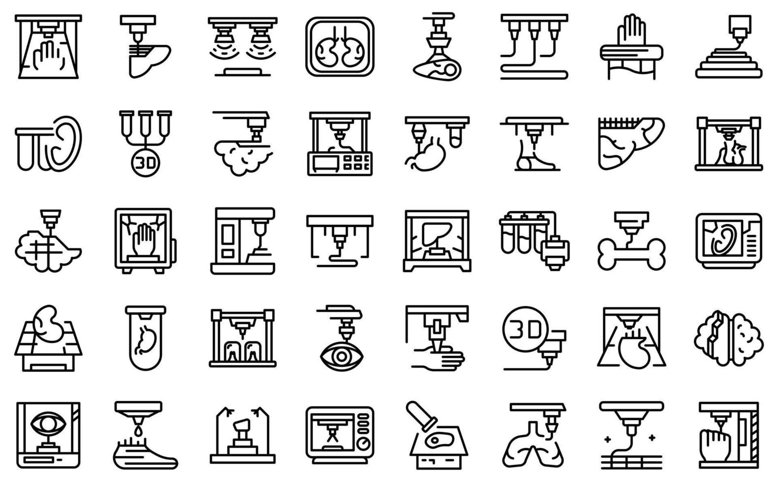 ensemble d'icônes de bio-impression, style de contour vecteur