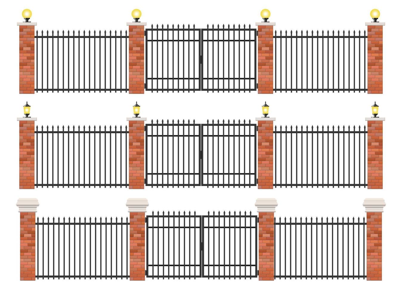 ensemble réaliste de clôture en brique et en acier vecteur