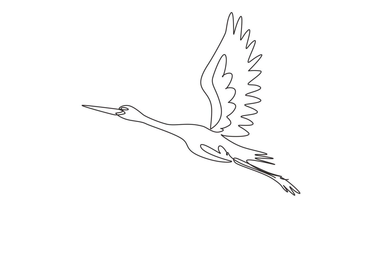 une seule ligne continue dessinant des cigognes volant dans le ciel. oiseau comme symbole de baby shower, livraison, nouvelles, grossesse. concept d'humeur printanière. nature de la vie des oiseaux. une ligne dessiner illustration vectorielle de conception graphique vecteur