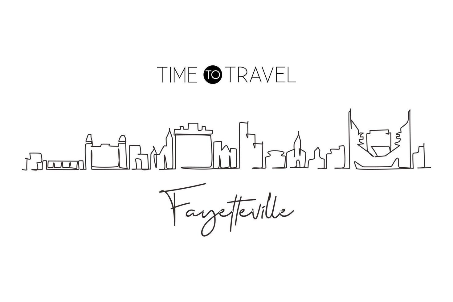 une ligne continue dessinant les toits de la ville de fayetteville, arkansas. paysage de la ville historique du monde. meilleure impression de carte postale de destination de vacances. trait modifiable graphique vectoriel de conception de dessin à une seule ligne à la mode