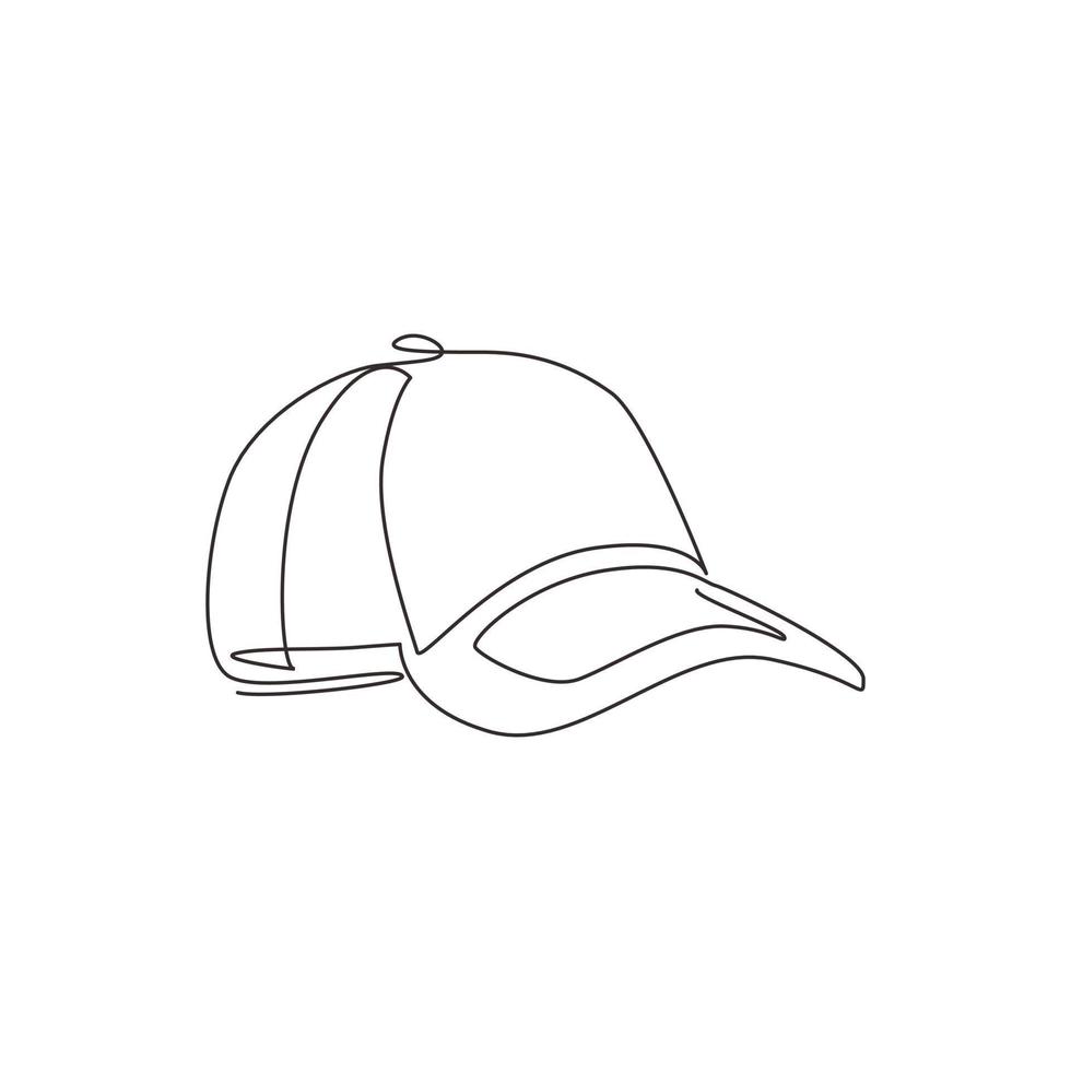 chapeau de chapeau d'aventure de randonnée de dessin de ligne continue simple, voyage, voyage, camping. accessoire de voyage, vêtements de randonnée. élément de doodle pour la conception, l'impression, la carte, l'autocollant. une ligne dessiner illustration vectorielle vecteur