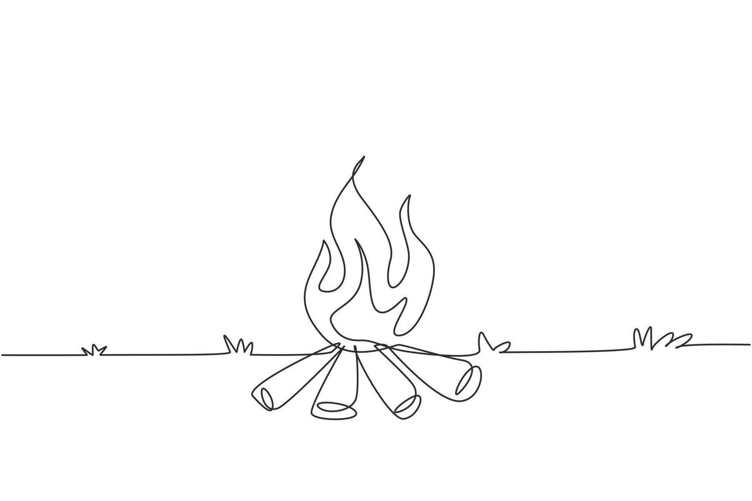 feu de joie à dessin en ligne continue pour les activités de camping. utilisé pour réchauffer le corps au camping la nuit, cuisiner des aliments, de l'eau pour le thé chaud. équipement pour la randonnée, le voyage, le voyage. vecteur de conception de dessin d'une ligne