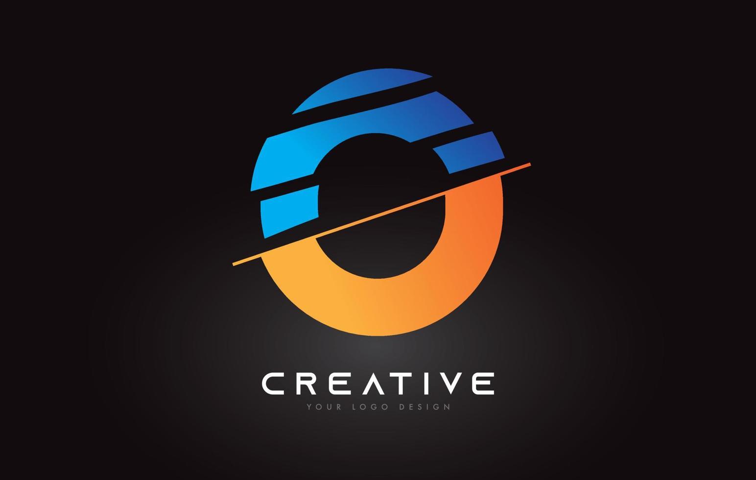 création d'icône logo lettre o en tranches avec des couleurs bleu et orange et des tranches coupées vecteur