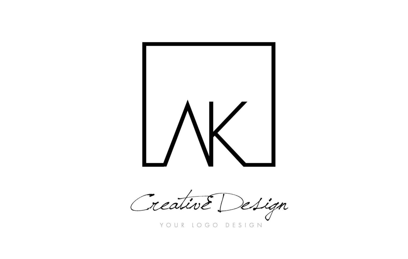 création de logo de lettre de cadre carré ak avec des couleurs noir et blanc. vecteur