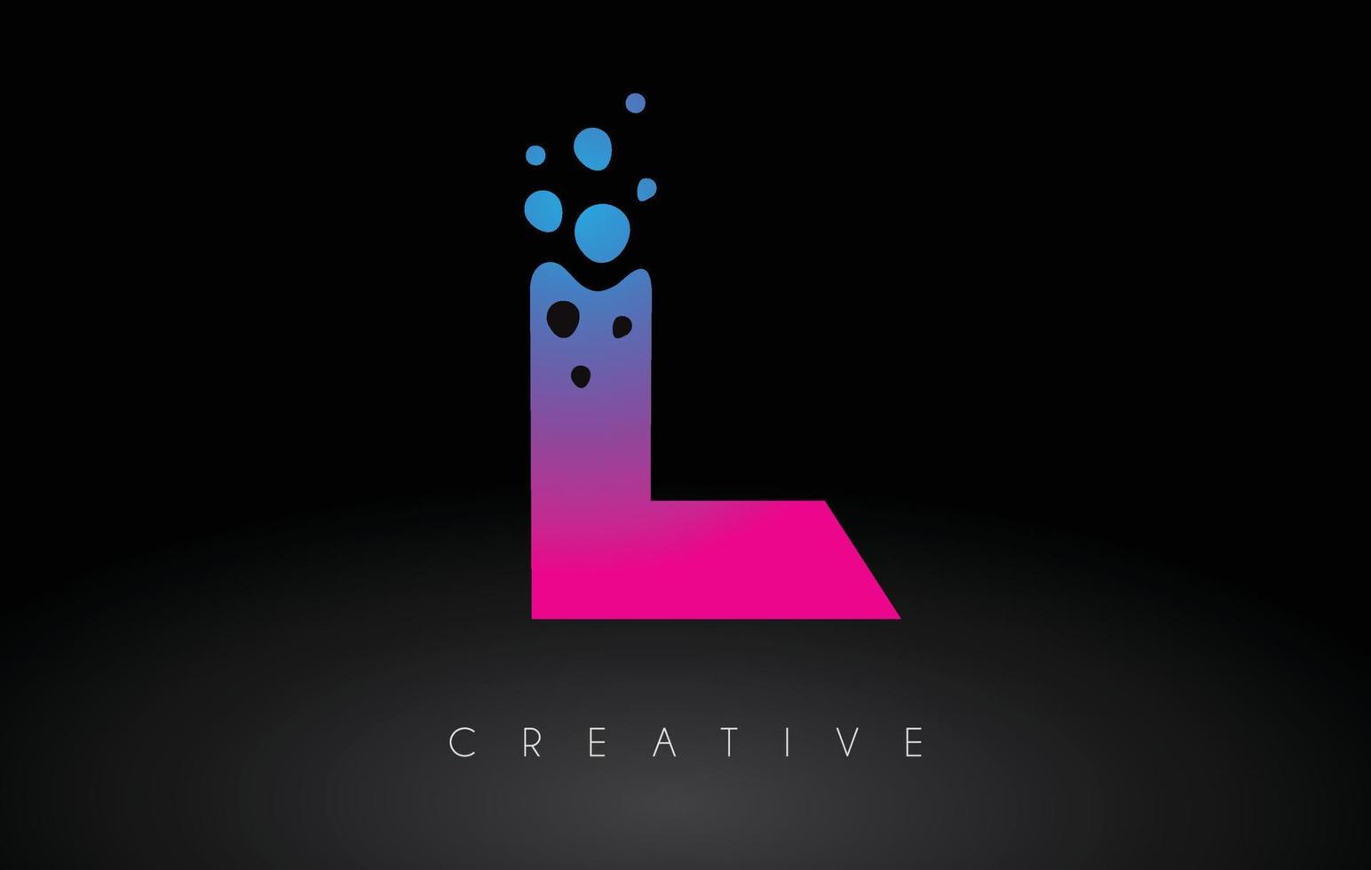 création de logo de lettre l points avec bulle artistique créative coupée en vecteur de couleurs violet bleu