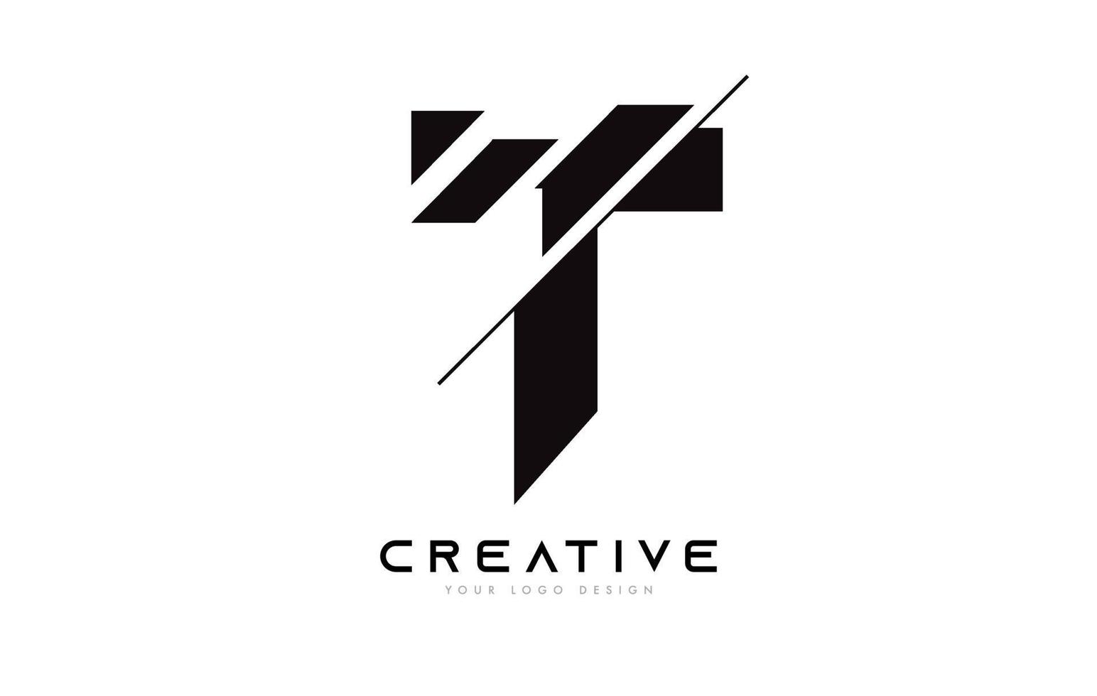 création d'icône logo lettre t en tranches avec des couleurs noir et blanc et des tranches coupées vecteur