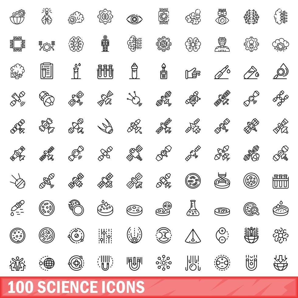 Ensemble de 100 icônes scientifiques, style de contour vecteur