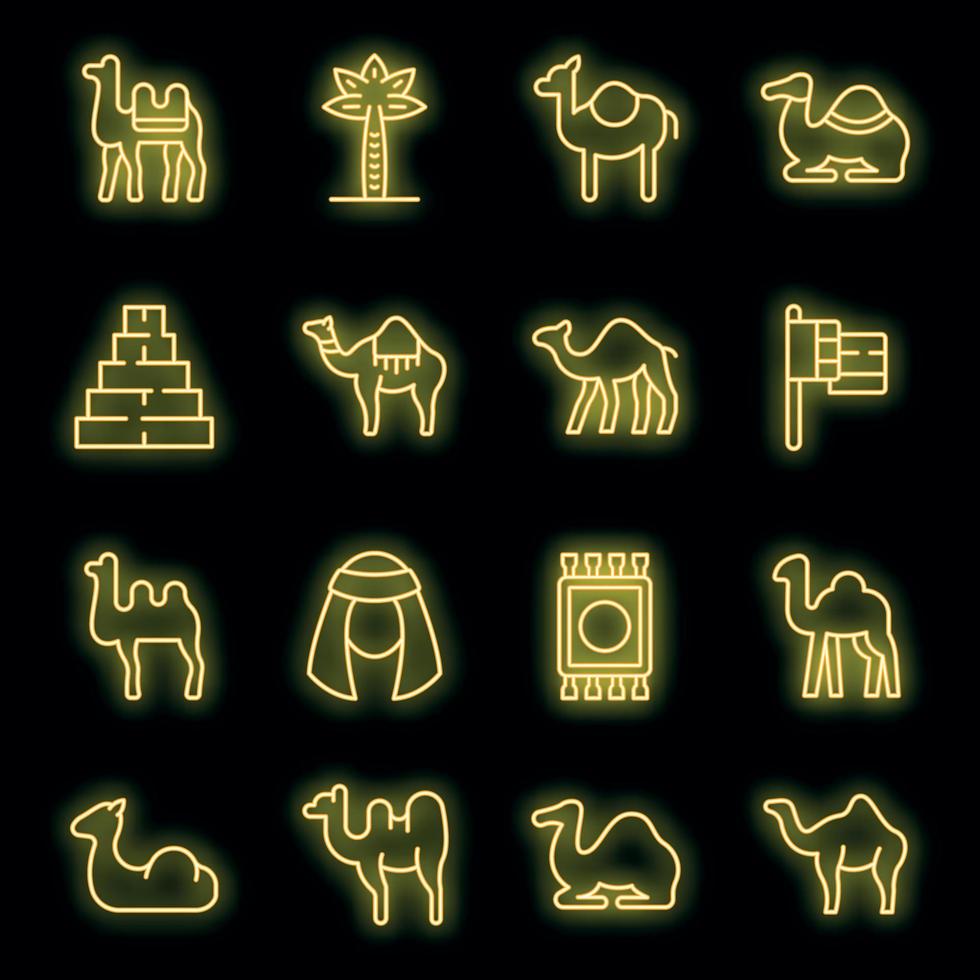 chameau, icônes, ensemble, vecteur, néon vecteur