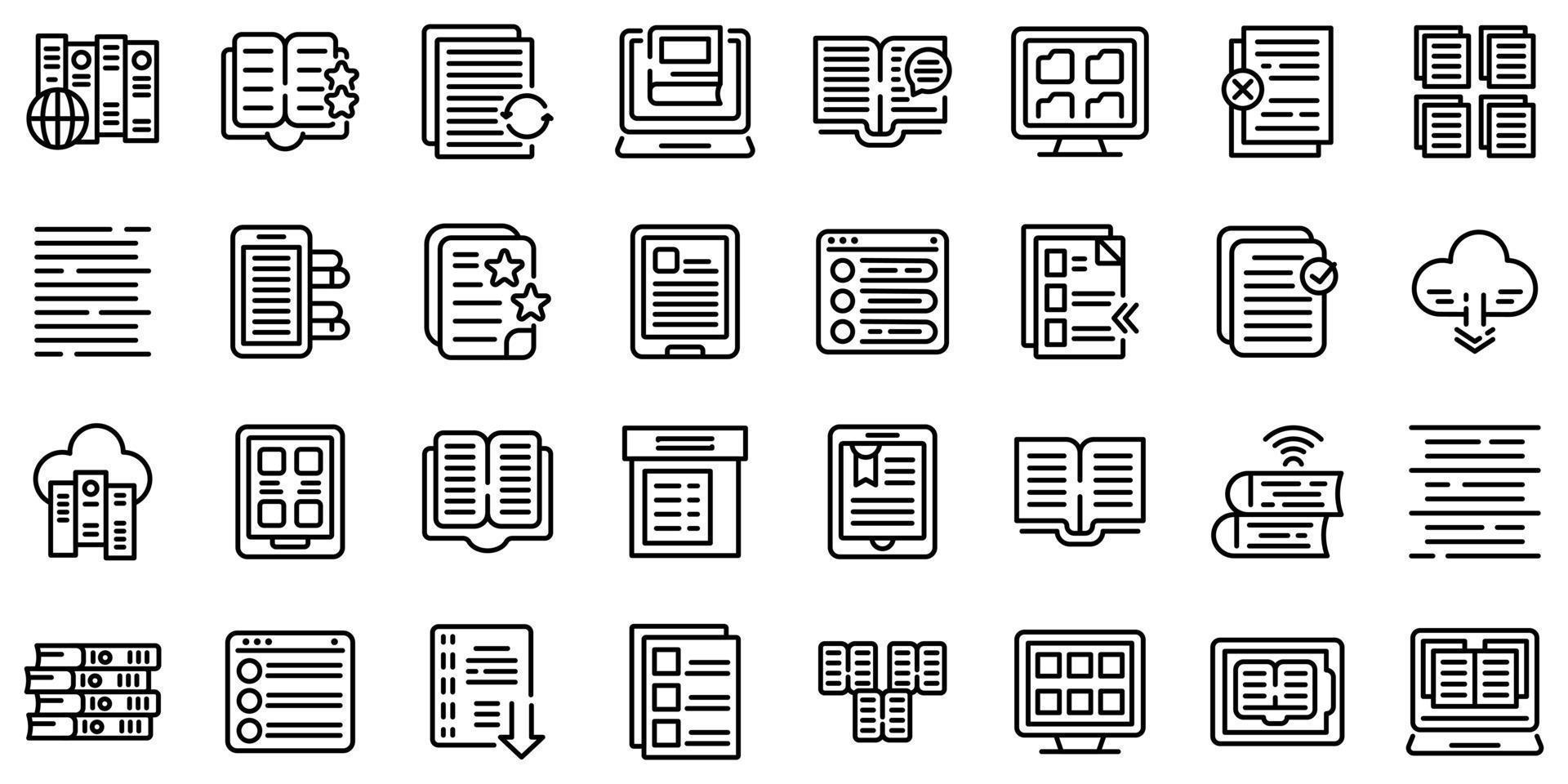 ensemble d'icônes de catalogues électroniques, style de contour vecteur