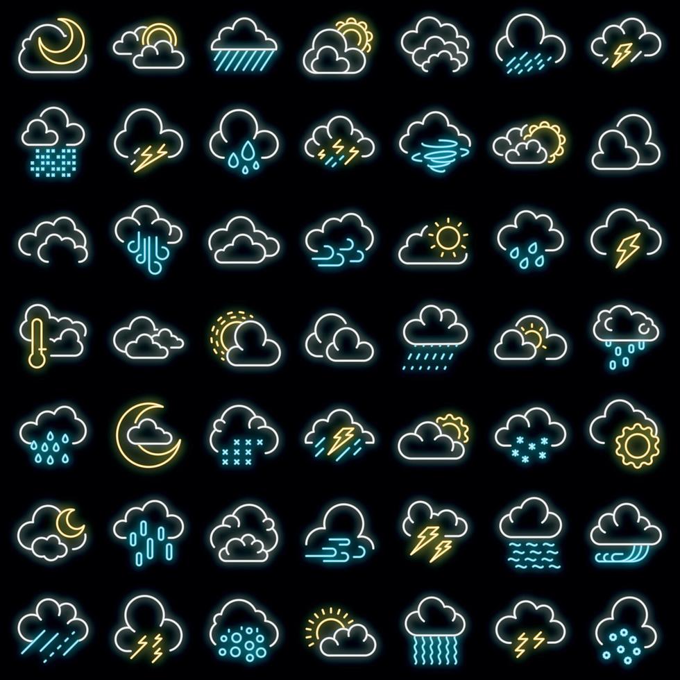 temps nuageux, icônes, ensemble, vecteur, néon vecteur