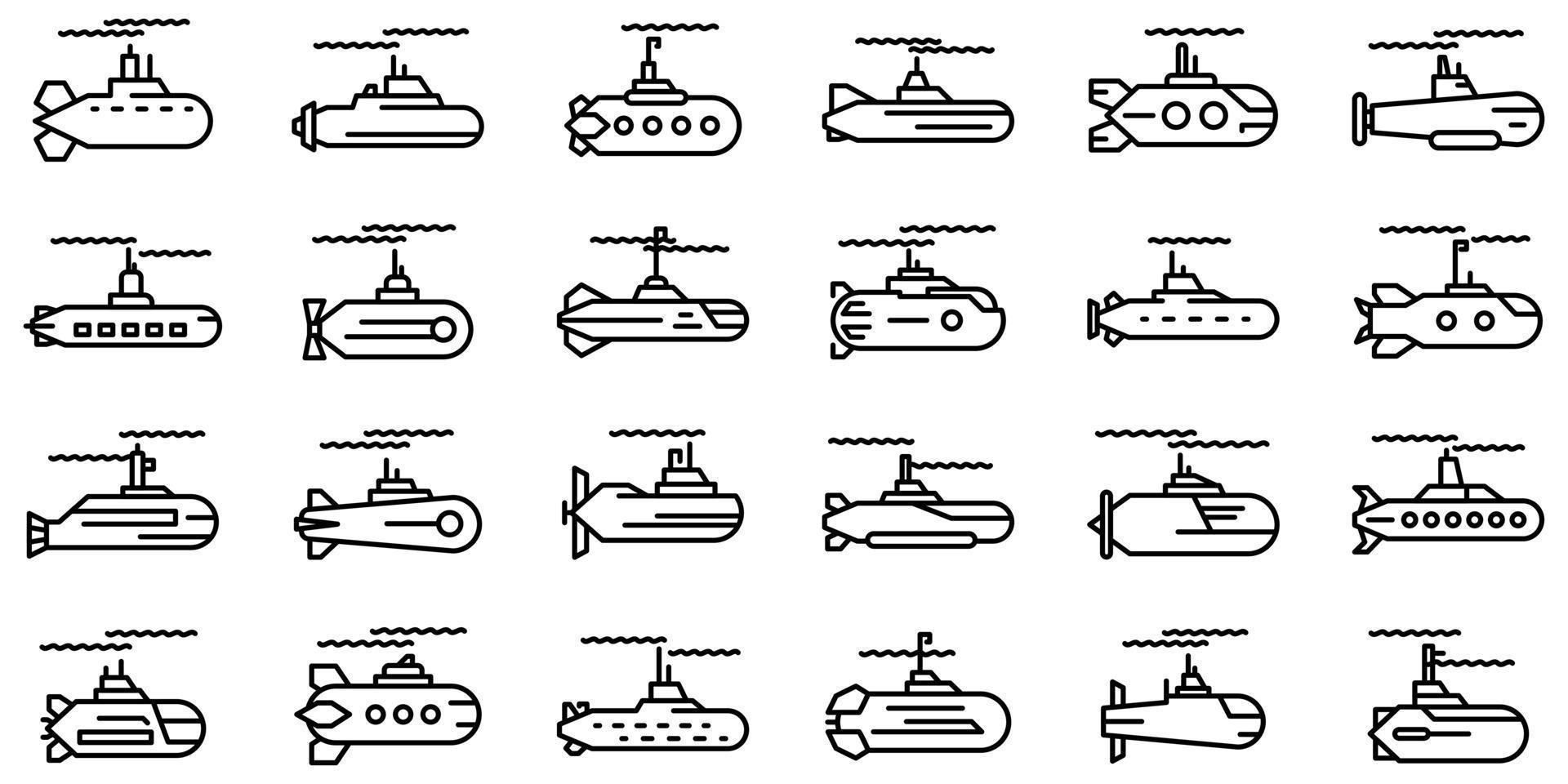 ensemble d'icônes sous-marines, style de contour vecteur