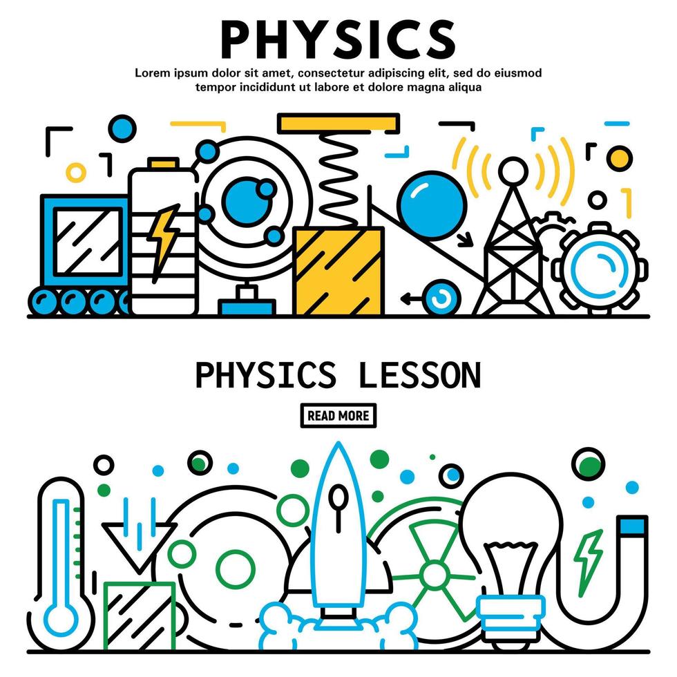 ensemble de bannières de cours de physique, style de contour vecteur