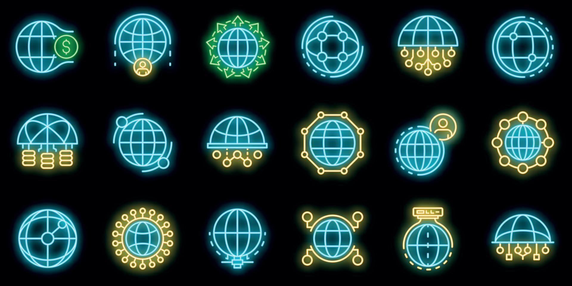 icônes de réseau mondial définies vecteur néon