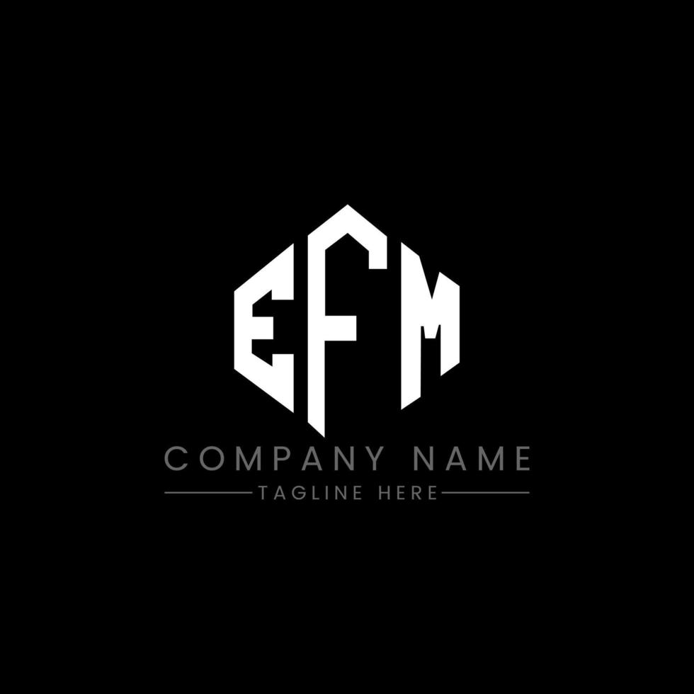 création de logo de lettre efm avec forme de polygone. création de logo en forme de polygone et de cube efm. modèle de logo vectoriel hexagone efm couleurs blanches et noires. monogramme efm, logo commercial et immobilier.