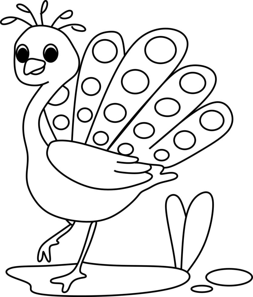 coloriage alphabets animal dessin animé paon vecteur