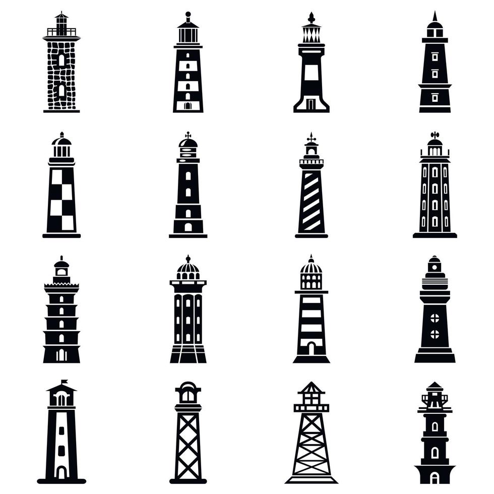 jeu d'icônes de phare, style simple vecteur