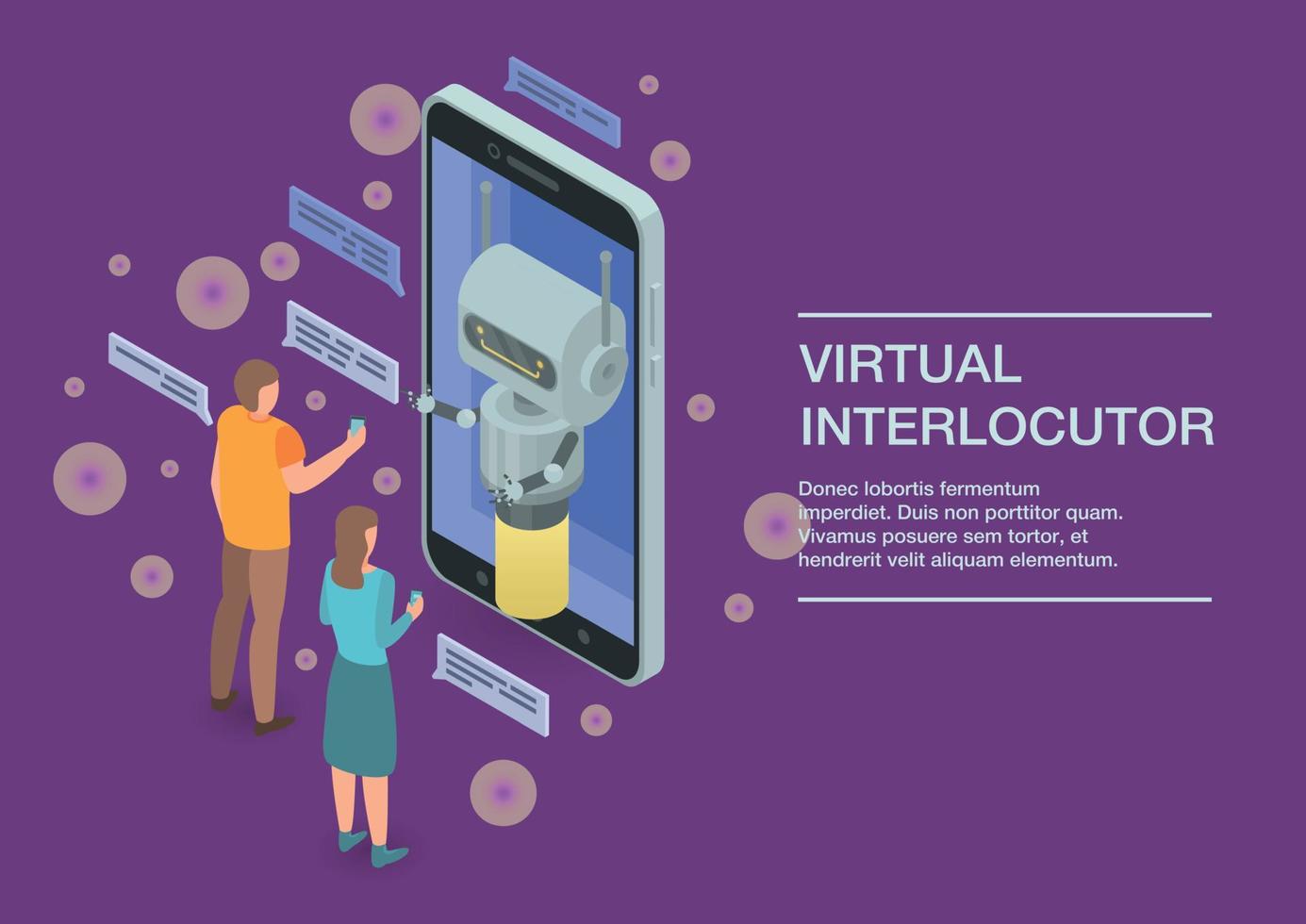 bannière de concept d'interlocuteur virtuel, style isométrique vecteur
