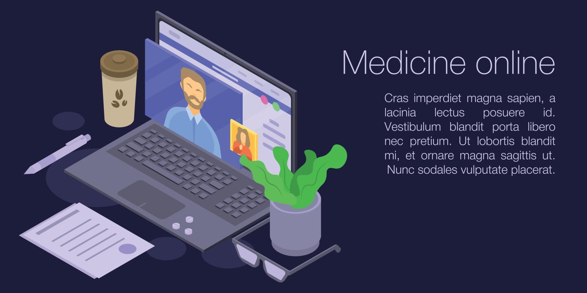 bannière de concept de médecine en ligne, style isométrique vecteur