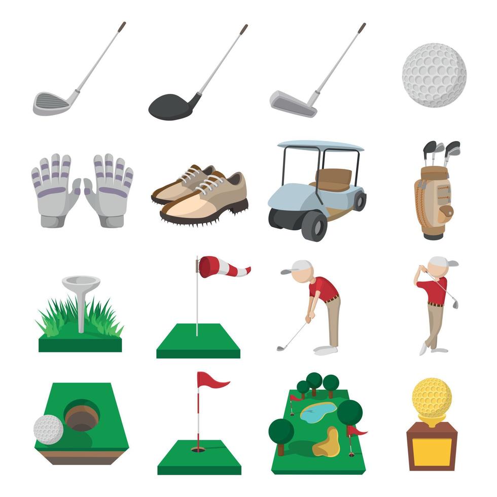 jeu d'icônes de dessin animé de golf vecteur