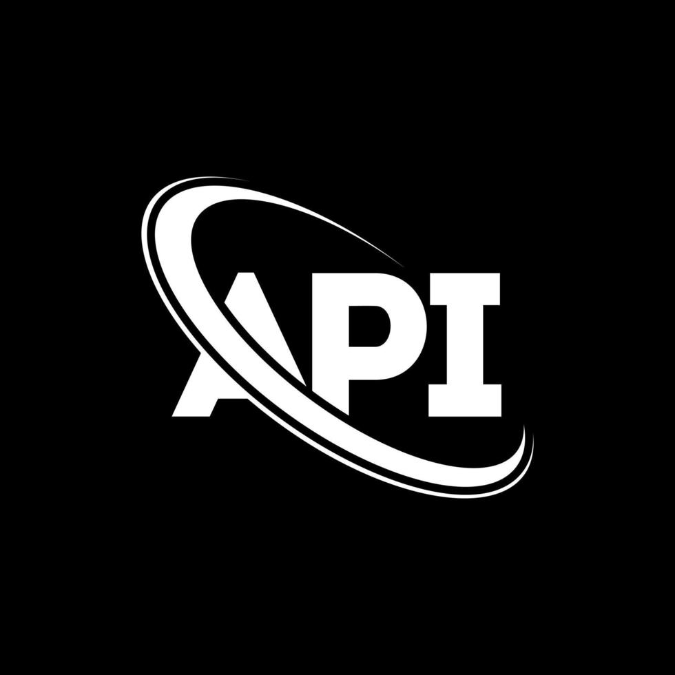logo API. lettre api. création de logo de lettre api. initiales logo api liées avec un cercle et un logo monogramme majuscule. typographie api pour la technologie, les affaires et la marque immobilière. vecteur