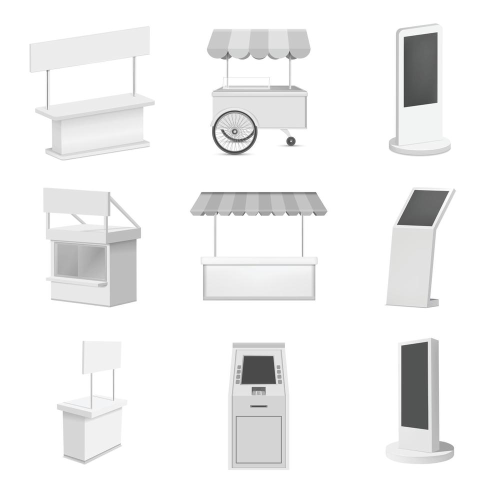 ensemble de maquette de stand de kiosque, style réaliste vecteur