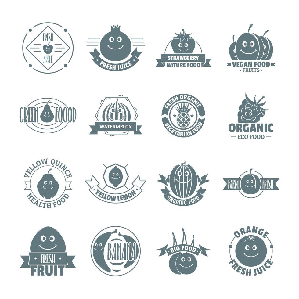 ensemble d'icônes de logo de fruits souriants, style simple vecteur