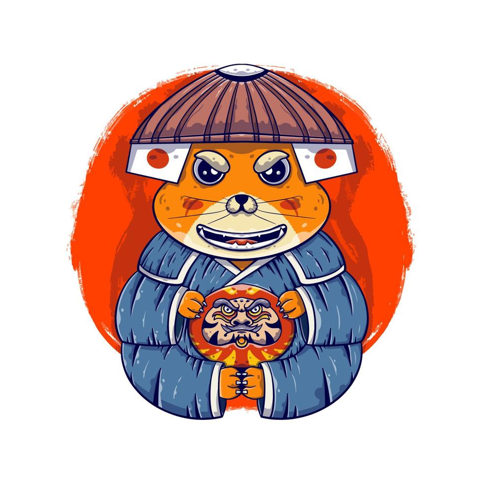 guerriers samouraïs de chat avec des illustrations de la culture japonaise daruma vecteur