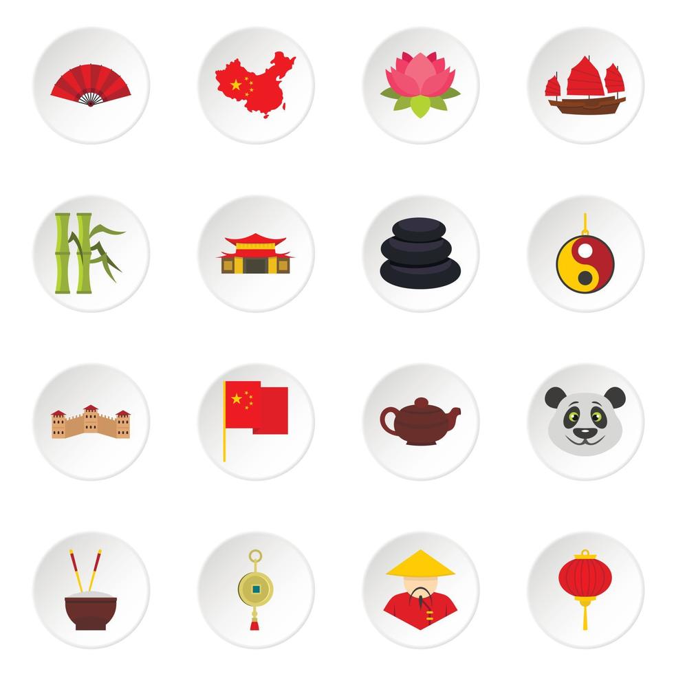 icônes de symboles de voyage en chine définies dans un style plat vecteur