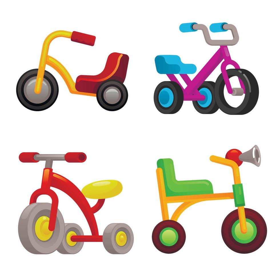 jeu d'icônes de tricycle, style dessin animé vecteur