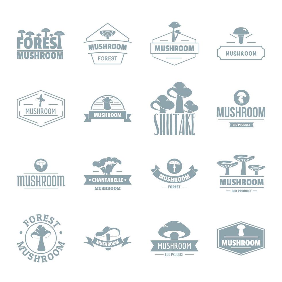 jeu d'icônes de logo de forêt de champignons, style simple vecteur