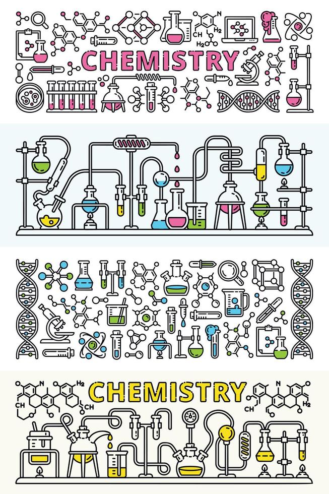 ensemble de bannières de laboratoire de chimie, style de contour vecteur