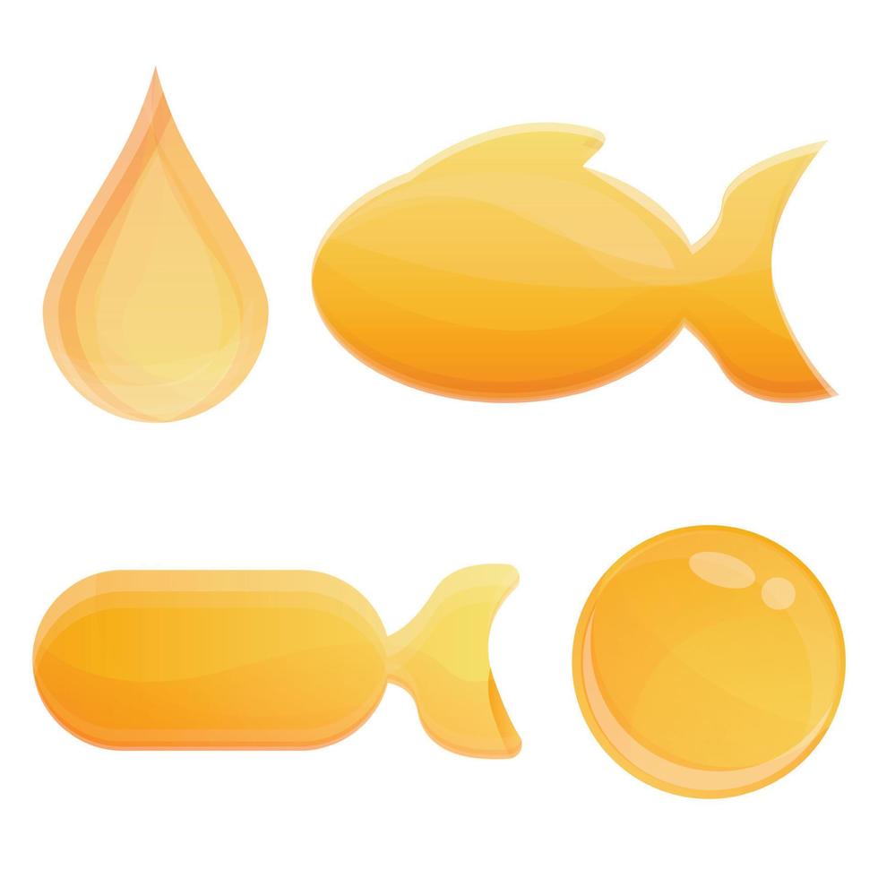 jeu d'icônes d'huile de poisson, style dessin animé vecteur