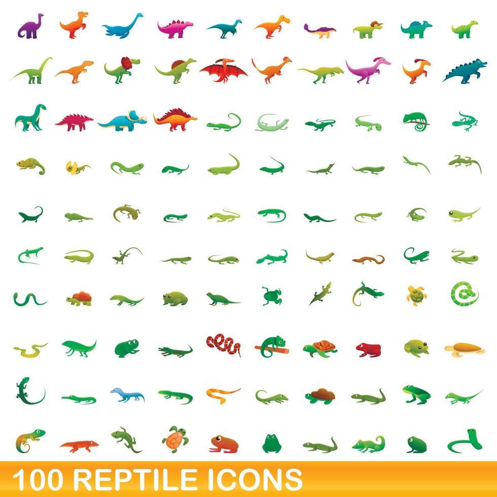 Ensemble de 100 icônes de reptiles, style dessin animé vecteur