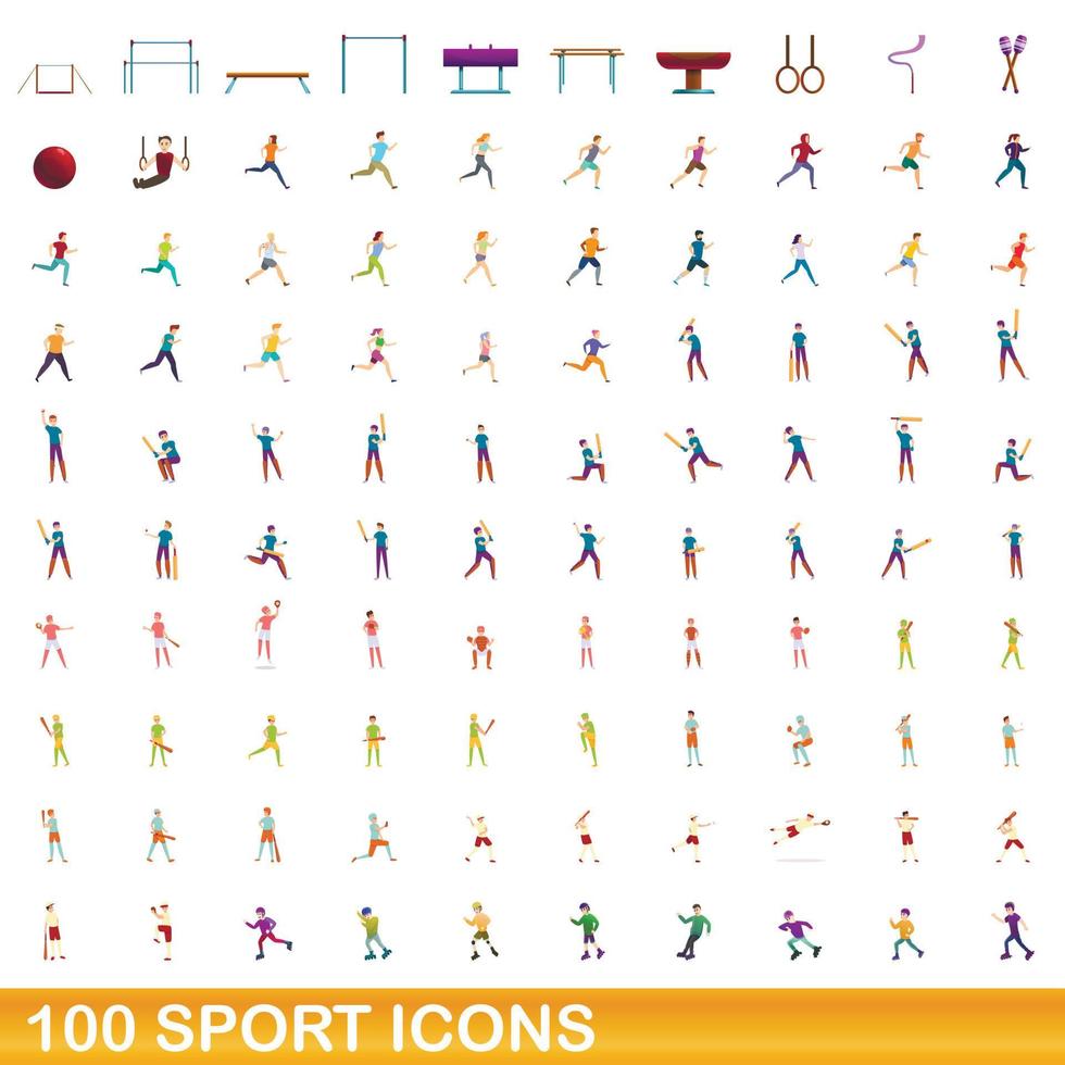 Ensemble de 100 icônes de sport, style cartoon vecteur