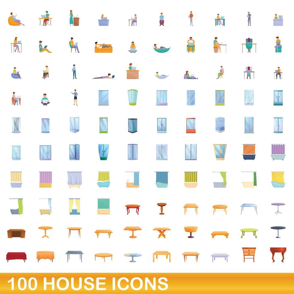 Ensemble de 100 icônes de maison, style dessin animé vecteur