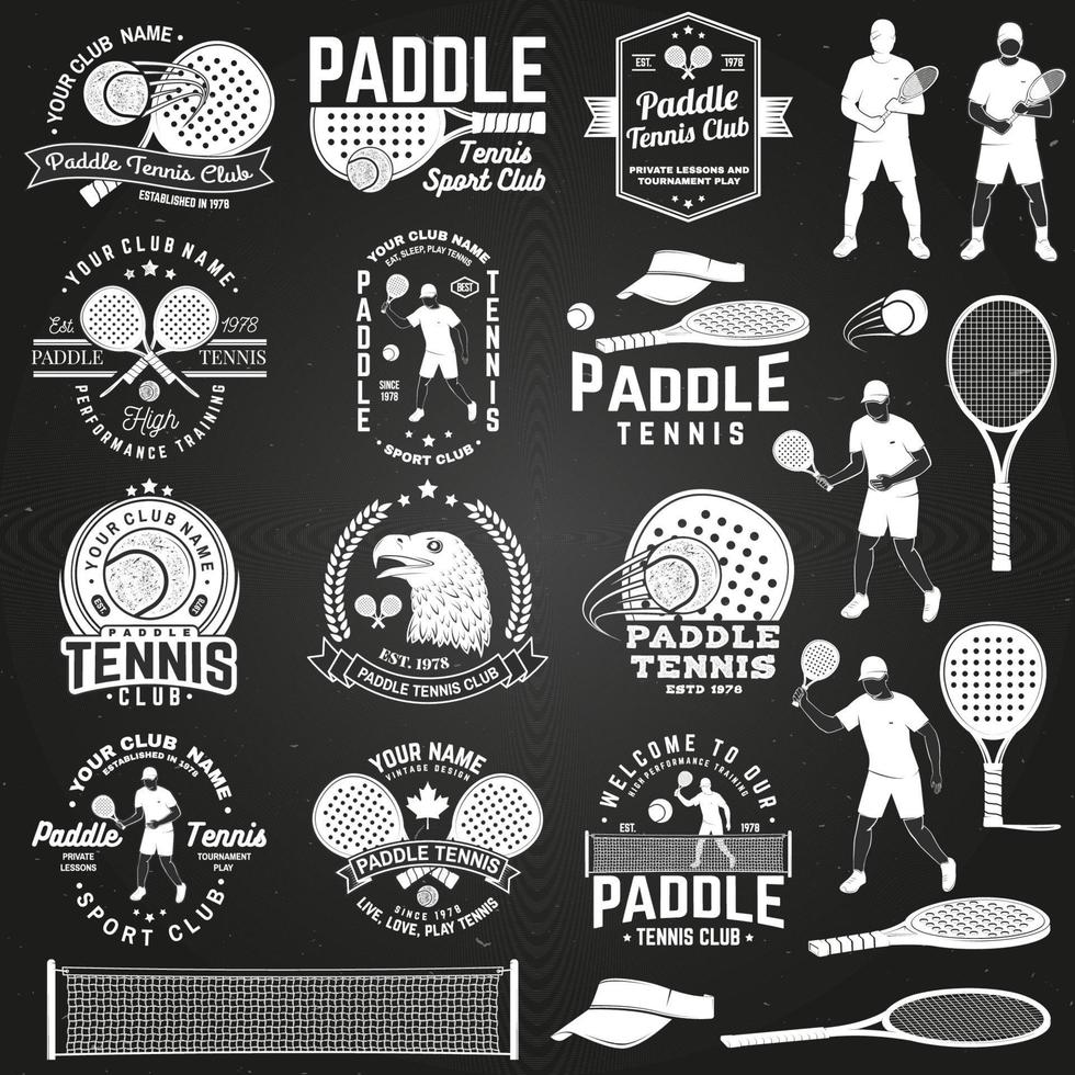 ensemble d'insigne, d'emblème ou de signe de paddle-tennis. illustration vectorielle. concept de chemise, d'impression, de timbre ou de tee-shirt. vecteur