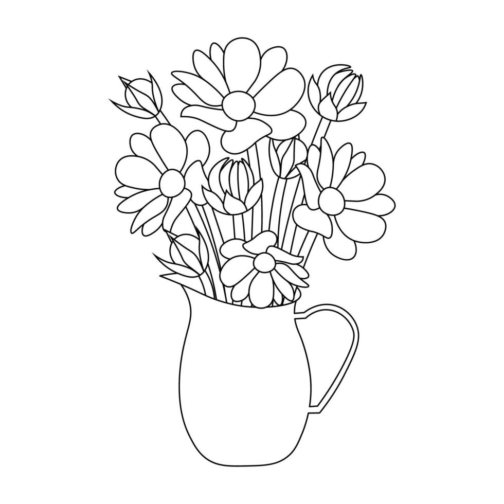 fleur de plante d'intérieur avec pot décoratif page de livre de coloriage d'art en ligne continue vecteur