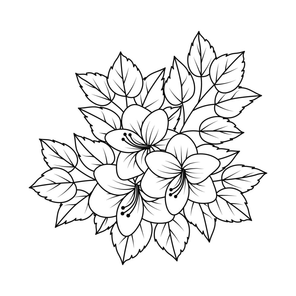 fleur d'hibiscus coloriage illustration avec trait d'art en ligne noir et blanc dessiné à la main vecteur