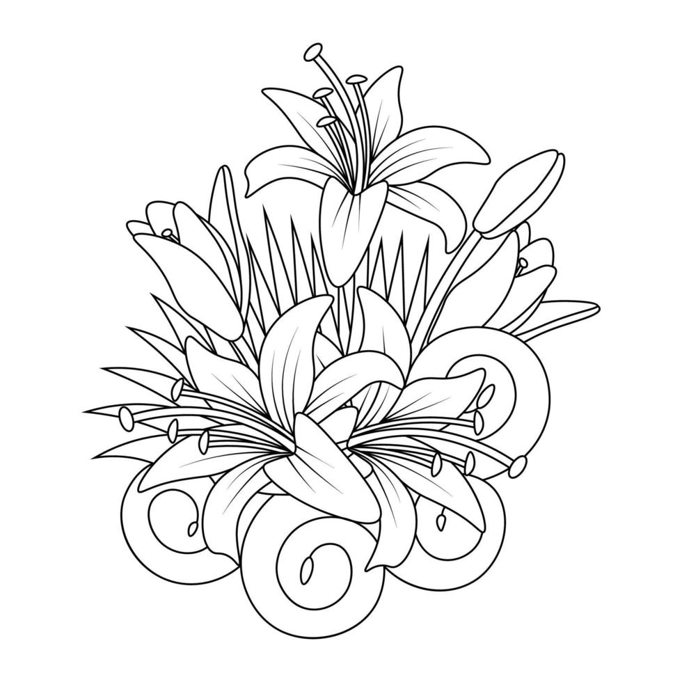 fleur de griffonnage en fleurs avec page de livre de coloriage d'art en ligne continue vecteur