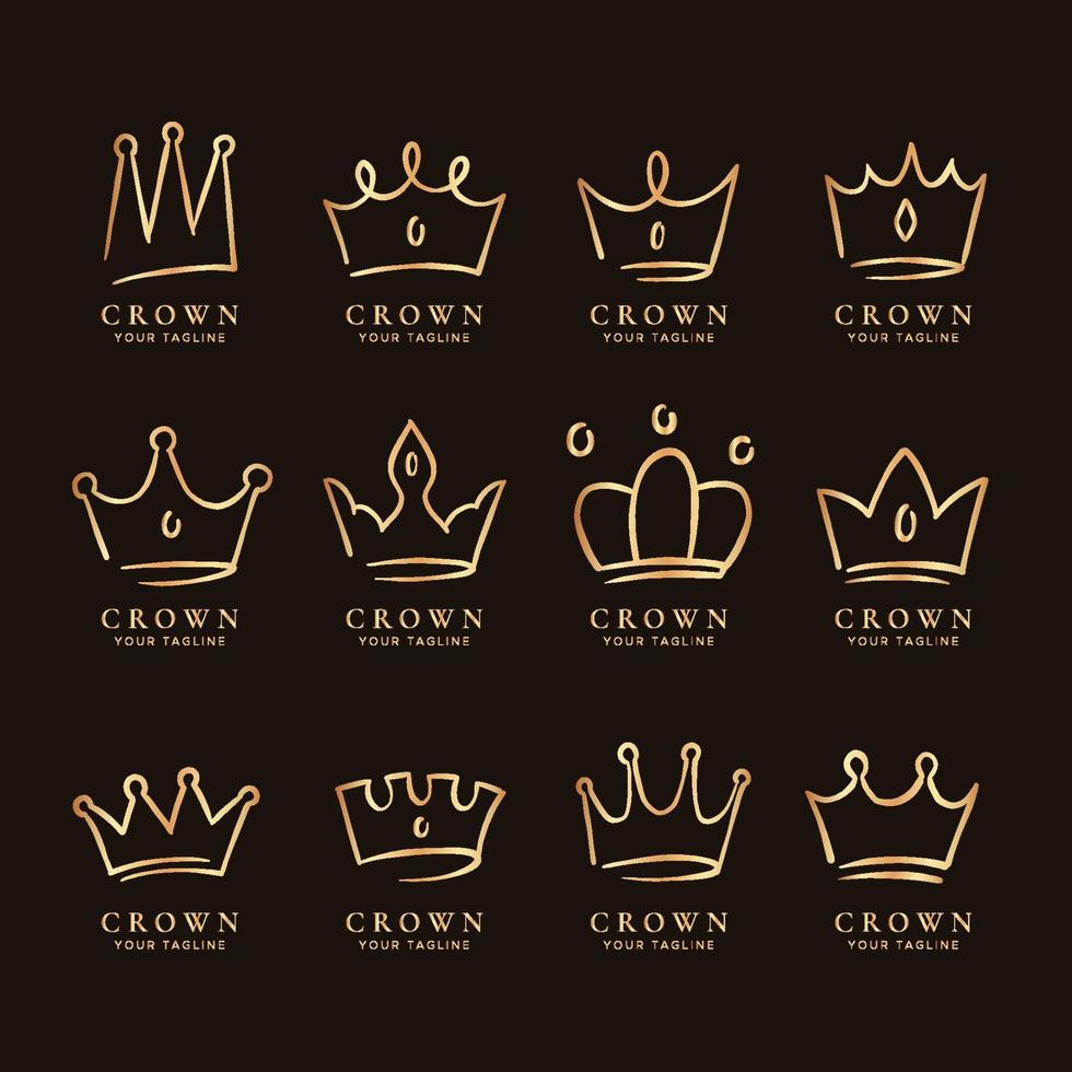 collection de logo couronne d'or dessinée à la main vecteur