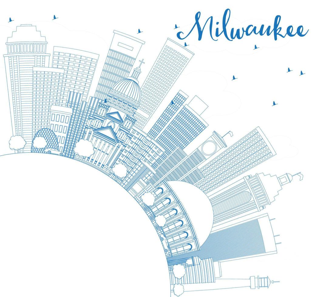 décrivez l'horizon de milwaukee avec des bâtiments bleus et un espace de copie. vecteur