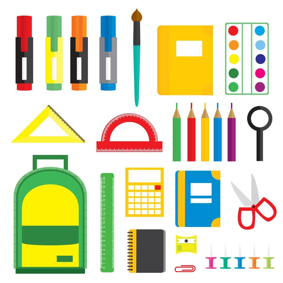 ensemble de fournitures scolaires. illustration vectorielle. vecteur