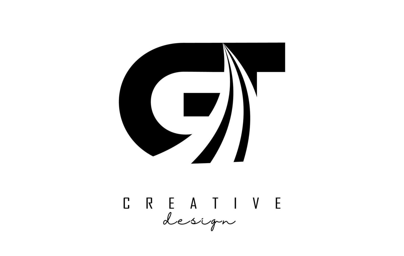 lettres noires créatives logo gt gt avec lignes directrices et conception de concept de route. lettres avec dessin géométrique. vecteur