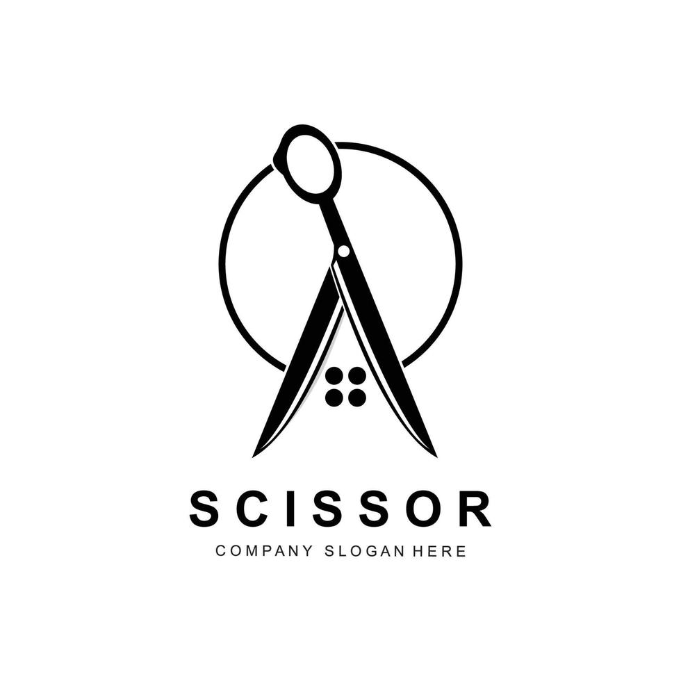 création de logo de ciseaux, illustration vectorielle icône d'outil de coupe autocollant bannière et marque de société de coiffeur vecteur
