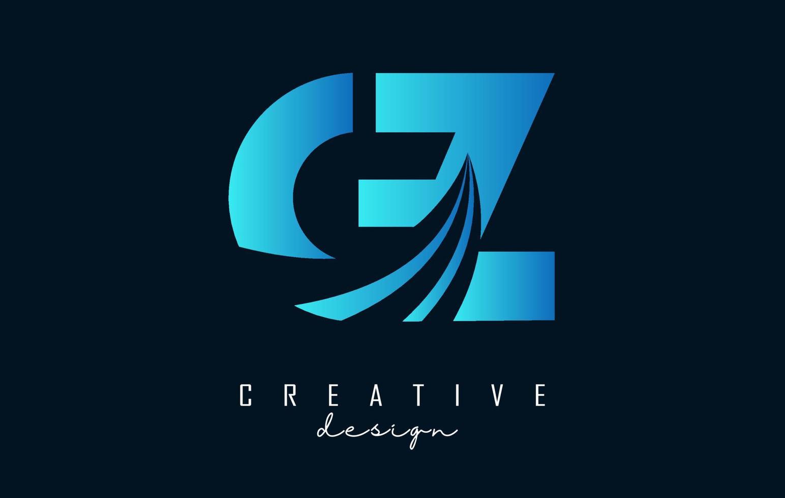 lettres bleues créatives logo gz gz avec lignes directrices et conception de concept de route. lettres avec un dessin géométrique. vecteur