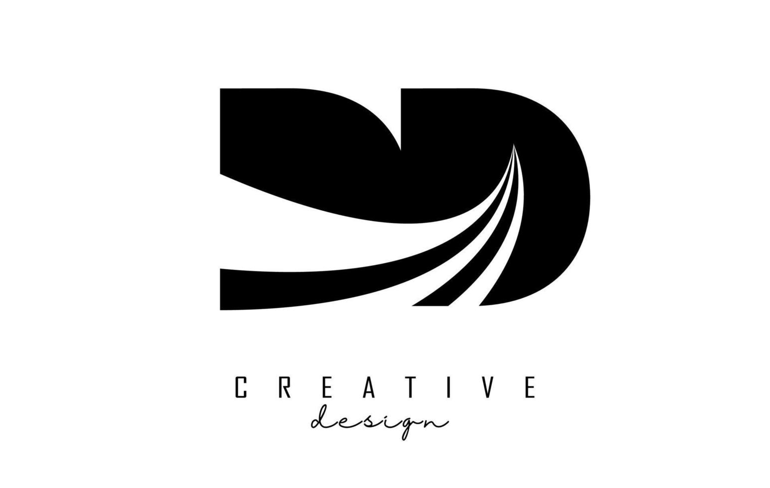 lettres noires créatives logo dd d avec lignes directrices et conception de concept de route. lettres avec un dessin géométrique. vecteur