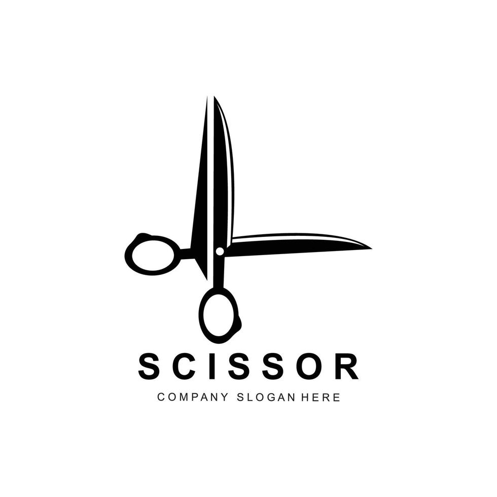 création de logo de ciseaux, illustration vectorielle icône d'outil de coupe autocollant bannière et marque de société de coiffeur vecteur