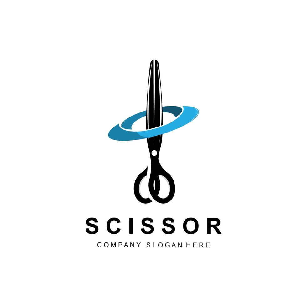 création de logo de ciseaux, illustration vectorielle icône d'outil de coupe autocollant bannière et marque de société de coiffeur vecteur