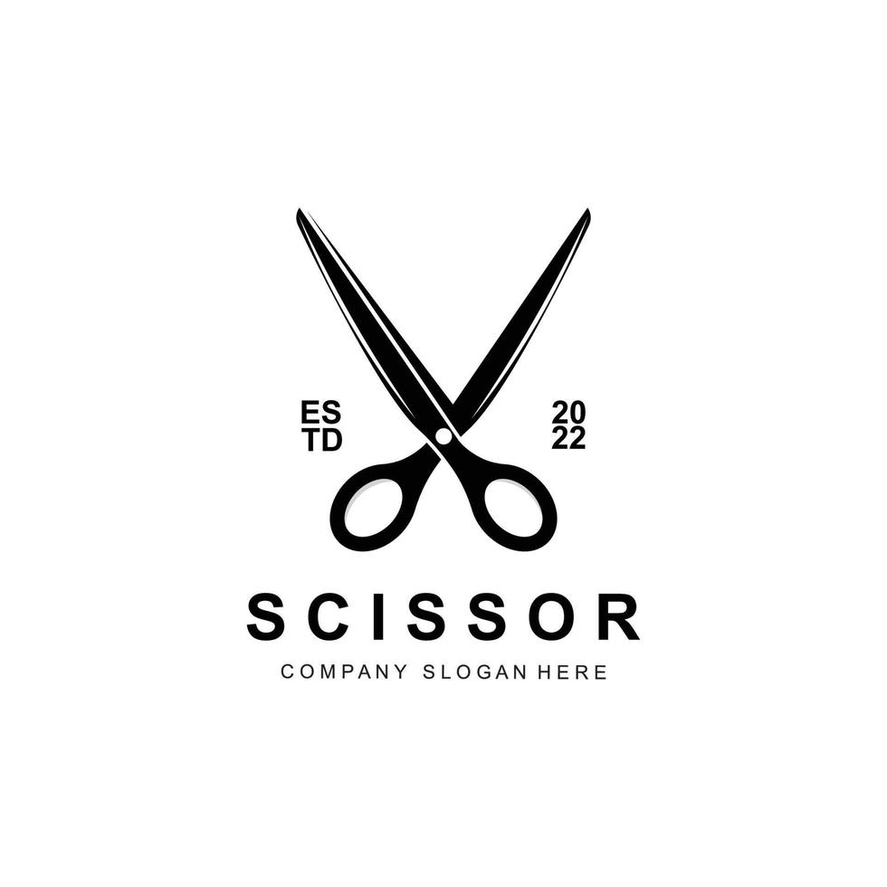 création de logo de ciseaux, illustration vectorielle icône d'outil de coupe autocollant bannière et marque de société de coiffeur vecteur