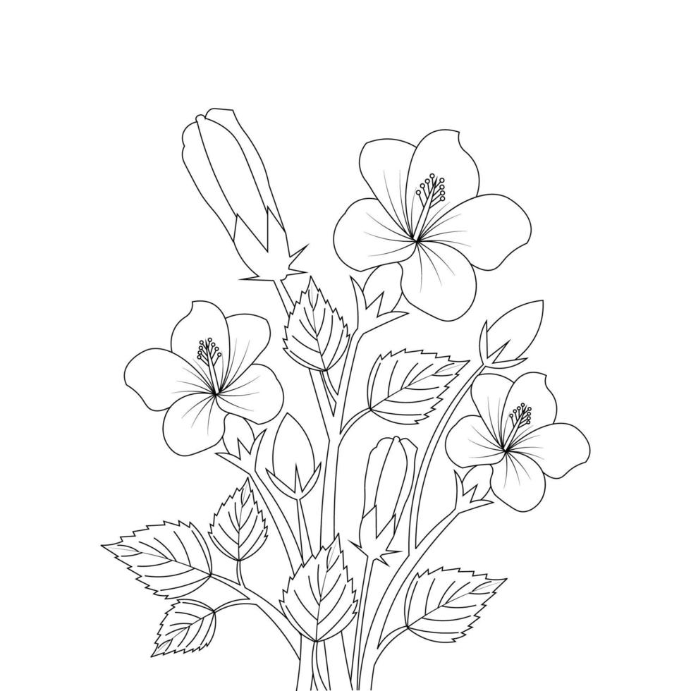 page de coloriage pour enfants d'illustration de fleur d'hibiscus avec trait d'art en ligne vecteur